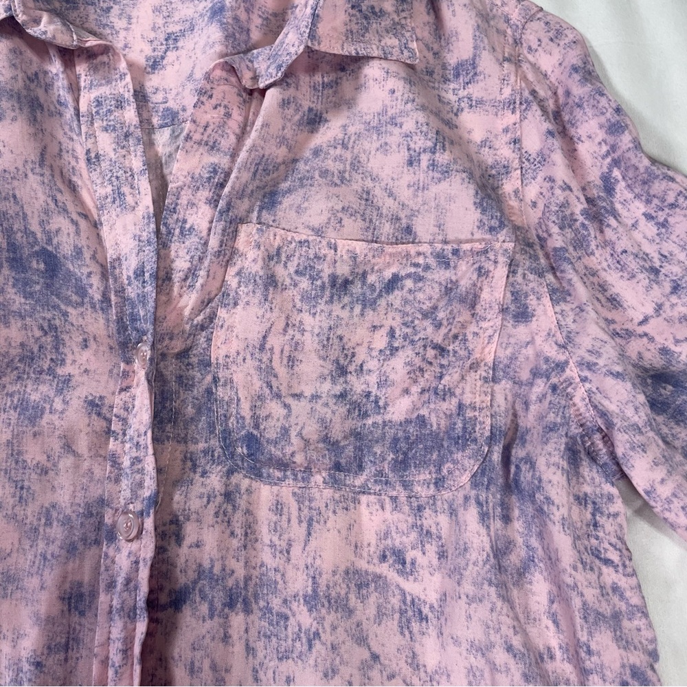 Soft Girl Tie Dye Button Down Blouse Pink Purple Boho Casual Top Small - Picture 7 of 10